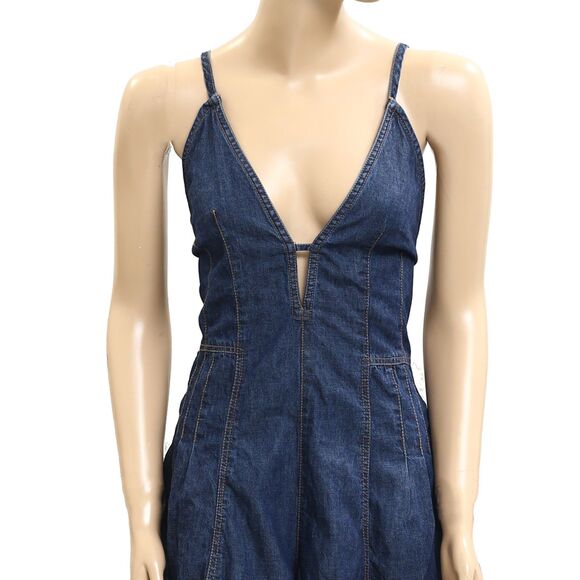 Free People We The Free Nostalgia Ultra-Shortalls Romper Denim Swingy L 282592 - Picture 6 of 9